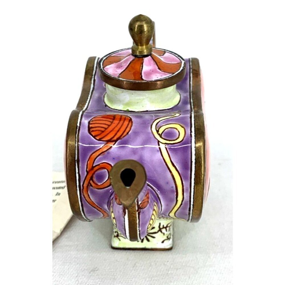Kevin Chen Miniature Teapot Enamel Hand Painted Cats with Box - Picture 3 of 10